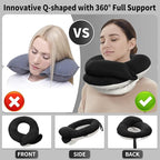 BUYUE Travel Neck Pillows for Airplanes, Memory Foam 360° Head Support Sleep for Long Flight, Skin-Friendly & Breathable, Kit with Eye Mask, Earplugs and Storage Bag (Adult, Black, 90+ lbs)