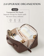 EACHY Travel Makeup Bag, Large Capacity Cosmetic Bag for Women, Waterproof PU Leather, Flat Open Portable Toiletry Bag for Skincare, Brushes & Travel Essentials