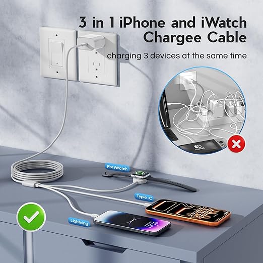 Upgraded Apple Watch Charger, 3 in 1 Magnetic iWatch Charger to USB C Cable 3ft with USB C Block for iWatch Series Ultra 3/2/SE 3/11/10/9/8/7/6/5/4/iPhone17 15 16 Pro Max/14/13/12/11