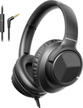 Botesty Sound Headphones Wired with Microphone, Over Ear Foldable 3.5mm Plug in Headphones with 4.9ft Tangle-Free Nylon Cord for Tablet, Laptop, MP3/4, School, Airplane Travel (Black)