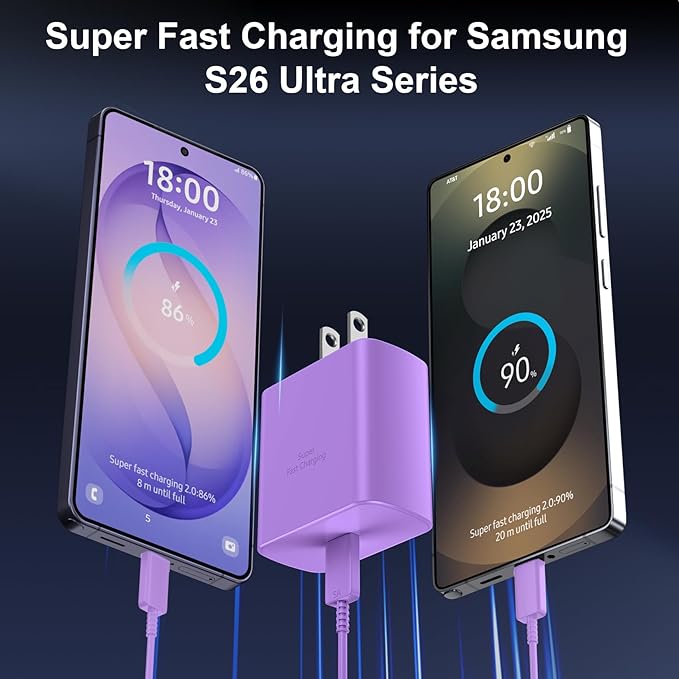 45W USB C Super Fast Charger Type C Charger Fast Charging Android Phone Charger Block with 6.6FT Type C Charging Cable for Samsung Galaxy S26 Ultra/S26/S26+/S25/S25 Ultra/S25+/S24 Ultra/S23 Ultra/S22
