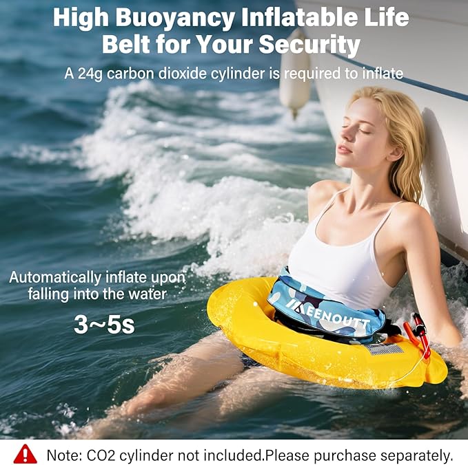 Automatic Inflatable Belt Pack Water Sports Jacket Waist Belt PFD for SUP Paddleboarding Fishing Boating Kayaking（fit 80-330 lbs） (Blue camouflage)
