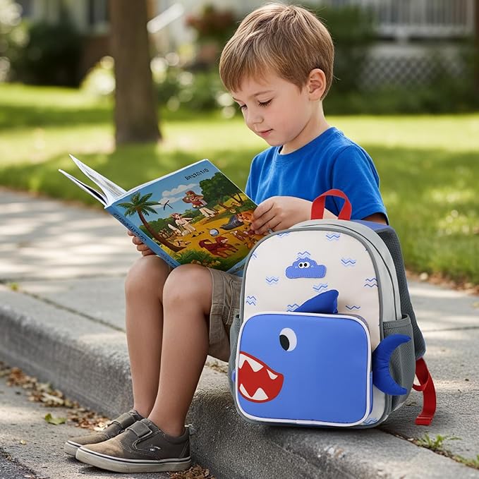 GAGAKU Toddler Backpack for 3 4 5 6+ Boys Splash-Proof Kids Backpack Adjustable Kindergarten & School Backpack | Lightweight 11.2L with Chest Strap and Reflectors - Shark