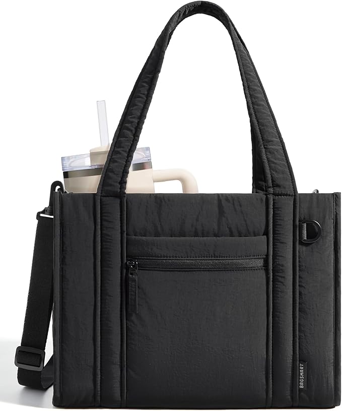 BAGSMART Boxy Tote Bag for Women, Crossbody Bag with Zipper, Crush Bow Purses for Travel Work College