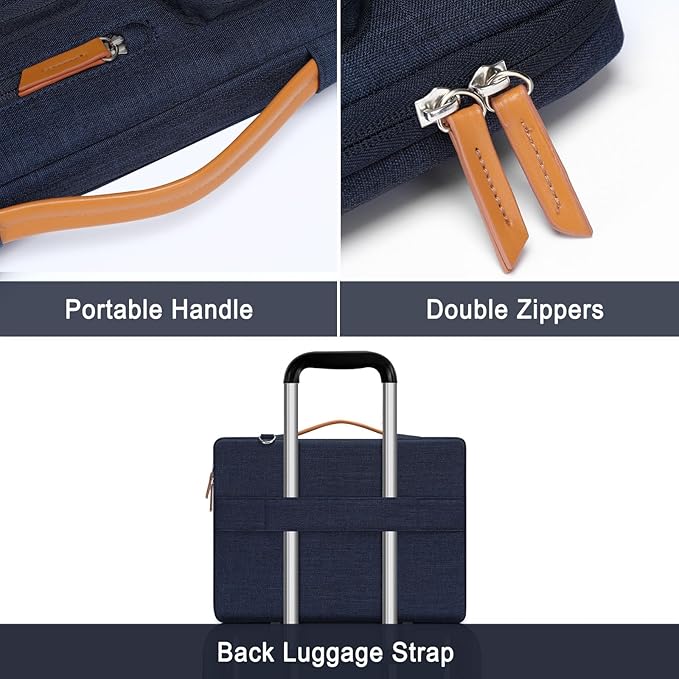 MOSISO 360 Protective Laptop Shoulder Bag,13-13.3 inch Computer Bag Compatible with MacBook Pro 14, HP, Dell, Lenovo, Asus Notebook,Side Open Messenger Bag with 4 Zipper Pockets&Handle, Navy Blue