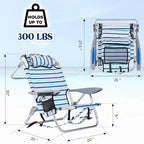 2 Pack Lightweight Portable Camping Beach Chair for Adults, Outdoor Lay Flat Folding Beach Chairs with 5 Positions, Backpack Beach Chair with Towel Bar, Zipper Pouch, Cup Holder, White Striped