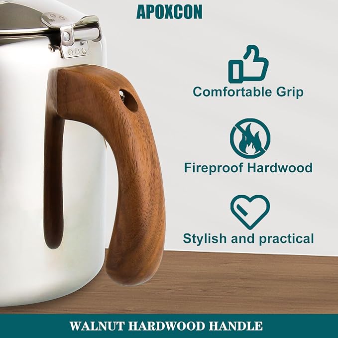 APOXCON Coffee Percolator Stainless Steel Coffee Maker with Fireproof Solid Wood Handle & Tough Glass Clear Brew Progress Knob Camping Coffee Pot Using on any Stovetop NO Aluminum NO Plastic (6 Cup)