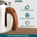 APOXCON Coffee Percolator Stainless Steel Coffee Maker with Fireproof Solid Wood Handle & Tough Glass Clear Brew Progress Knob Camping Coffee Pot Using on any Stovetop NO Aluminum NO Plastic (6 Cup)