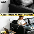 Electrical Outlet Extender, 360° Rotating Wall Outlet with Power Switch, 3 AC Outlets, 3 USB-A & 1 USB-C, Extends 17"-26", Use for Hard-to-Reach Outlets Behind Couches, Nightstands, Desks, Beds
