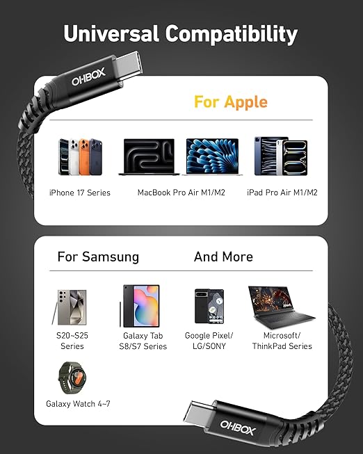USB C to C Cable 60W [2Pack 3FT], USBC to USBC Fast Charging Cable for CarPlay Durable Braided iPhone USB C Charger Cable USB Type C Cord for iPhone 17/16/15/Pro Max, Samsung Galaxy S23 and More-Black