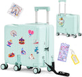 smilesun Kids Ride-On Luggage, 20" Hardshell Carry-On Suitcase with 6 Spinner Wheels, Foldable Pedal, Hidden Cup Holder & Combination Lock for Toddlers & Children (Green, 20-inch)