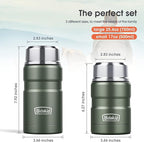 Insulated Food Jar Set – 25.4oz & 17oz Stainless Steel Containers with Folding Spoon and Carrying Bags – Leak-Proof, Keeps Food Hot or Cold for up to 12 Hours – Ideal for Work, School, Travel