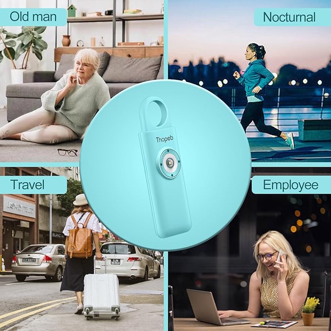 Thopeb–The Original Personal Safety Alarm for Women Self Defense – Elders & Kids Self Defense Keychain Siren – 135dB Loud Siren Bird Sound – Cute Key Chains Protection (Aqua)