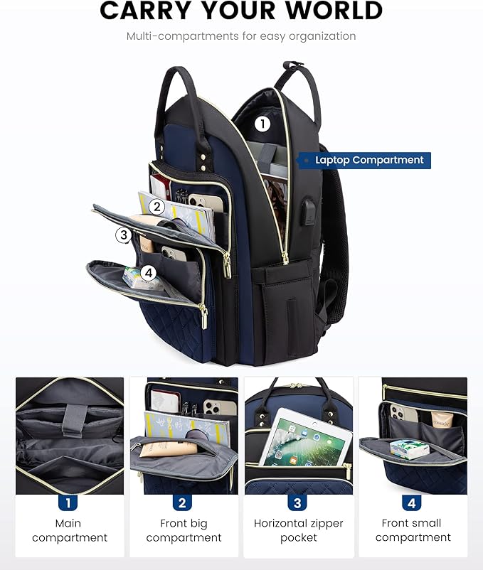 LOVEVOOK Laptop Backpack for Women, Fashion Travel Work Commuter Backpack Purse with USB Port, Lightweight Casual Daypacks, Nurse Teacher College Computer Bag, Fit 15.6" Laptop