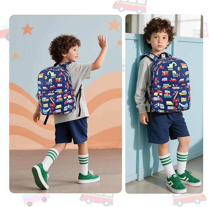 CAMTOP Preschool Backpack for Kids Boys Girls Toddler Backpack Kindergarten School Bookbags for Age 3-8 (Navy Vehicle)