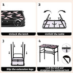 YihuiKo Small Camping Table, Vintage French Butterflies Pattern Folding Table, Adjustable Height, Lightweight & Portable Outdoor Picnic Table with Carry Handle for Patio, Living Room, Travel