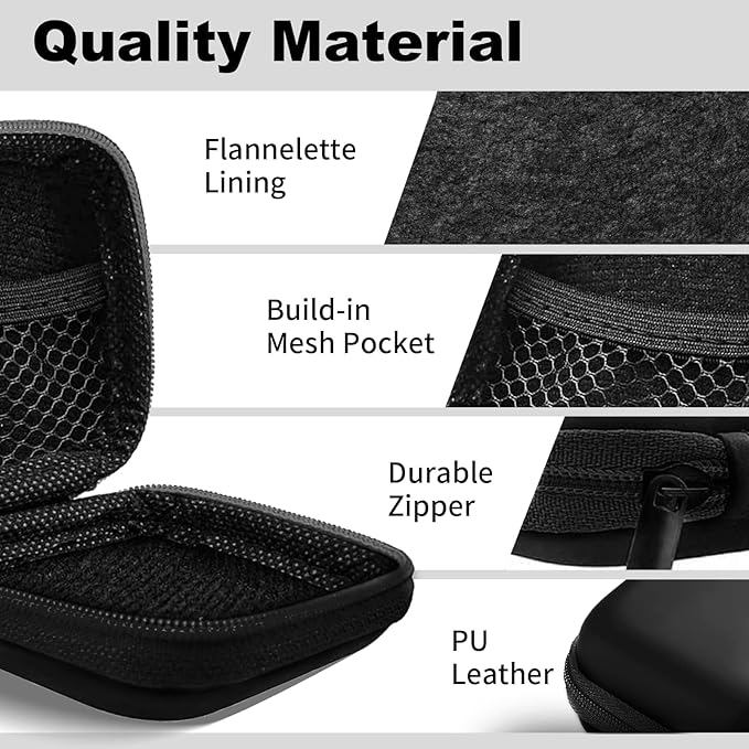 Square + Round Earbud Case Portable EVA Carrying Case Storage Bag Cell Phone Accessories Organizer with Carabiner for Earphone, Earbud, Earpieces, SD Memory Card, Camera Chips,Black