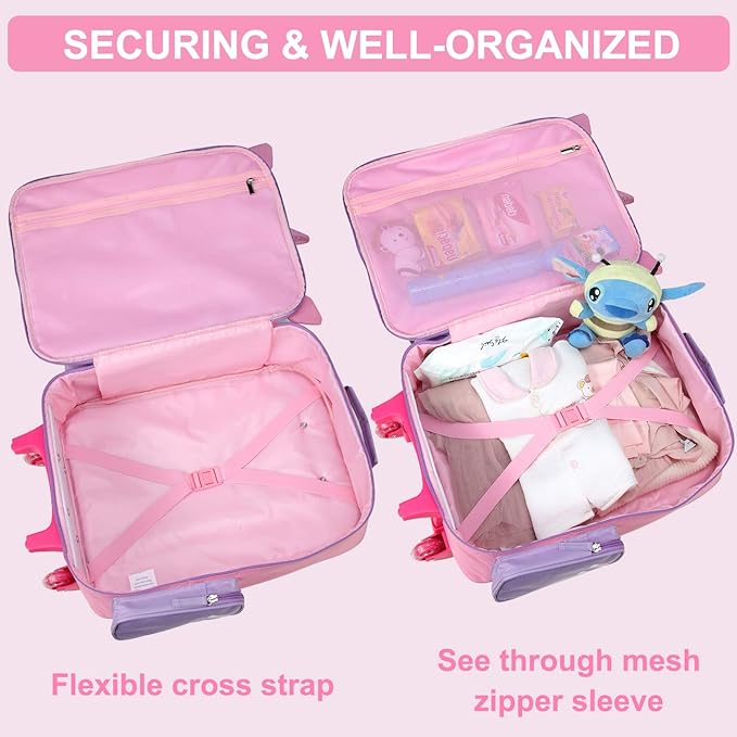 VASCHY Rolling Luggage for Kids, Cute Travel Carry on Suitcase for Girls/Toddlers/Children with Wheels 18inch Unicorn