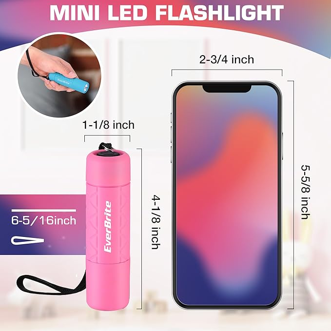 EverBrite Mini Flashlight 3-Pack, Small Flash Lights 9 AAA Batteries Included, Pink/Green/Blue LED Flashlights with Lanyard for Camping/Emergencies