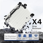 Krute Carry On Luggage 20 inch Aluminum Frame Luggage with Spinner Wheels Hardshell No Zipper PC+ABS TSA Lock Zipperless Suitcases White