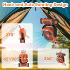 Portable Fan, AI Outdoor Rechargeable Camping Fan with Light, 20000mAh Battery Powered, 360° Rotating Hook, 4 Speeds for Indoor, Traveling, Tenting, RVing, Fishing, Beach (Orange)