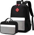 Backpack Set for Girls Boy Kids Backpack with Lunch Box for Elementary Primary Kindergarten School Bag (Black Grey Set, Large)