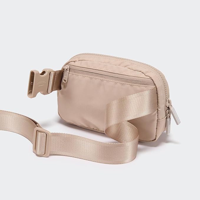 Pander Two Way Zipper Fanny Pack Nylon Everywhere Belt Bag for Women, Water Repellent Waist Packs, Crossbody Bags with Adjustable Strap (Raw Linen).