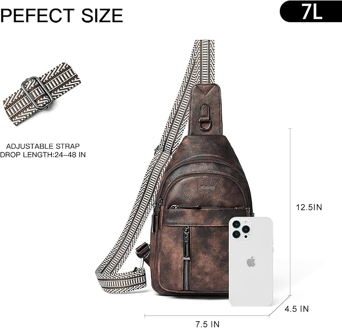LATMAP 7L Sling Bag For Women Men Backpack Fanny Pack Crossbody Chest Travel Shoulder Belt Bags Purse Handbag PU Leather
