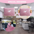 3 in 1 Travel Blanket Pillow Set - 350 GSM Thick Travel Blanket Airplane Compact with Bag, Soft Bag with a Pocket, Inflatable Travel Pillow for Camping & Car Trip (Blush Pink)