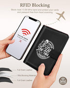 Slohif Passport Wallet Holder Cover for Travel - Women Men RFID Blocking Passport Book Case Protector, Black Fun Skull Skeleton Leather Personalized Organizer Slim Carrier Boarding Pass Cards Slots