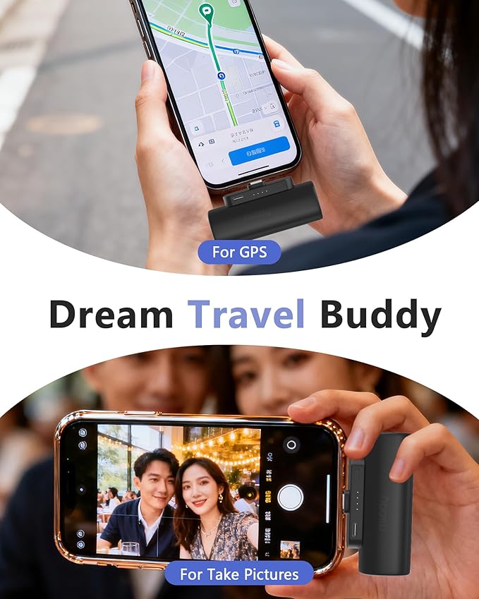 Miady 2-Pack Mini Portable Charger Built-in Connector for iPhone 14/13 Series, 5000mAh Small Power Bank 5V 2.1A Output Ultra-Compact Battery Pack Compatible with iPhone 12/11/XR etc Not for Android