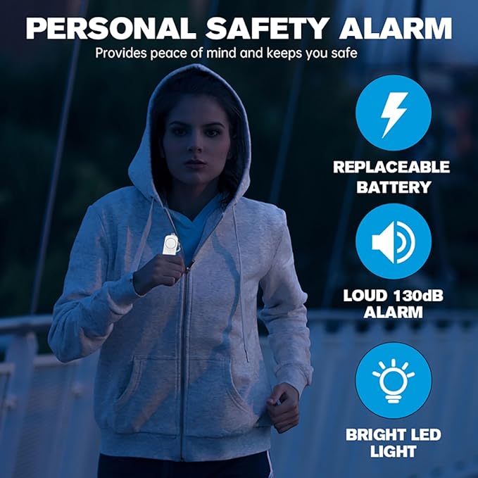 Safesound Personal Alarm: Your 130dB Self-Defense Companion - Keychain Emergency LED Flashlight - Security and Protection for Women, Girls, Kids, and The Elderly (Black & White, 2)