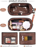 Relavel Travel Makeup Bag, Cosmetic Bag Makeup Organizer Bag Zipper Pouch for Purse Large Capacity Toiletry Bag Portable Waterproof Travel Accessories Skincare Make Up Bag, Brown