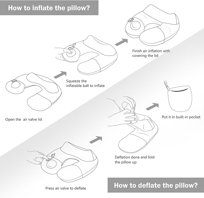 Keemall Inflatable Travel Neck Pillow, Airplane Neck Pillow for Long Flight Sleeping,Soft 100% Cotton Travel Pillow for Plane Head Rest, Portable Traveling Essentials