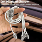 Bling Dual USB Car Charger with 3-in-1 Multi Fast Charging Cable, Dual Port Charger Adapter with Type C Micro USB Cord for iPhone, Android, Rhinestones Car Interior Accessories for Women(Purple)