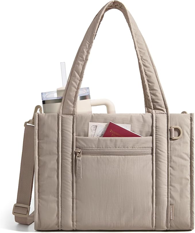 BAGSMART Boxy Tote Bag for Women, Crossbody Bag with Zipper, Crush Bow Purses for Travel Work College