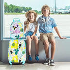 BABY JOY 2 PC Kids Luggage, 16" Toddlers Carry-on Suitcase & 12” Backpack Set, Children Travelling Case w/ 4 Casters & Retractable Handle, Lightweight Trolley Case for Boys & Girls (Flamingo)