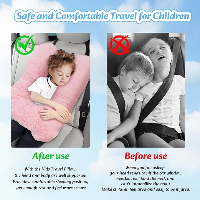 Swemos Travel Pillow, Car Pillow for Kids & Adults - Ergonomic Travel Pillows Sleeping Aid for Neck & Body Support, Car Travel Essentials Pillow on Road Trips-Gray (Green)