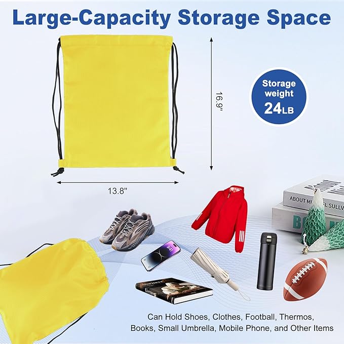 2-Pack Waterproof Drawstring Backpacks, Soccer-Texture Oxford Fabric, 16.9" × 13.8", Lightweight 0.19 lb Each, No Eyelets, Gym & Marathon Gear Sacks(Yellow)