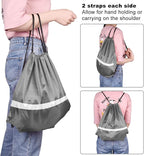 KUUQA 12 Pcs Drawstring Backpack Bag Bulk Reflective Backpack Gray String Bags Cinch Sack Backpack for Team Yoga Sport Gym Traveling