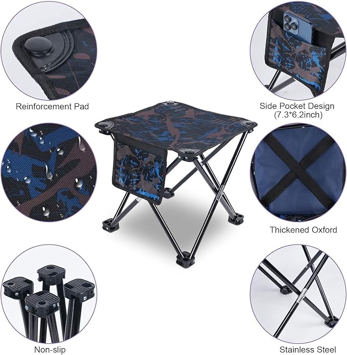 VOLIXOD 2 Pack Folding Portable Camping Stool for Adults, Lightweight Collapsible Stool for Outdoor Footrest Fishing Hiking Gardening and Beach with Carry Bag(400 LBS Capacity)