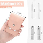 Geosar 50 Set Travel Manicure Kit Bulk Professional Nail Clippers Pedicure Nail Care Tools Grooming Stainless Steel Set with Portable Travel Case, Gift for Christmas Men Women(Pink)