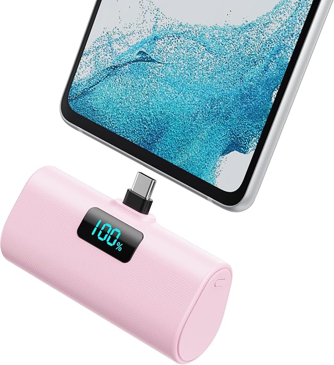 Mini Portable Charger USB C Power Bank,Upgraded 5500mAh PD Fast Charging Battery Pack Built-in USB-C Connector Travel Essential for iPhone17/17Pro/17Pro Max/Air/16 Plus/16Pro Max/15 Series -Pink