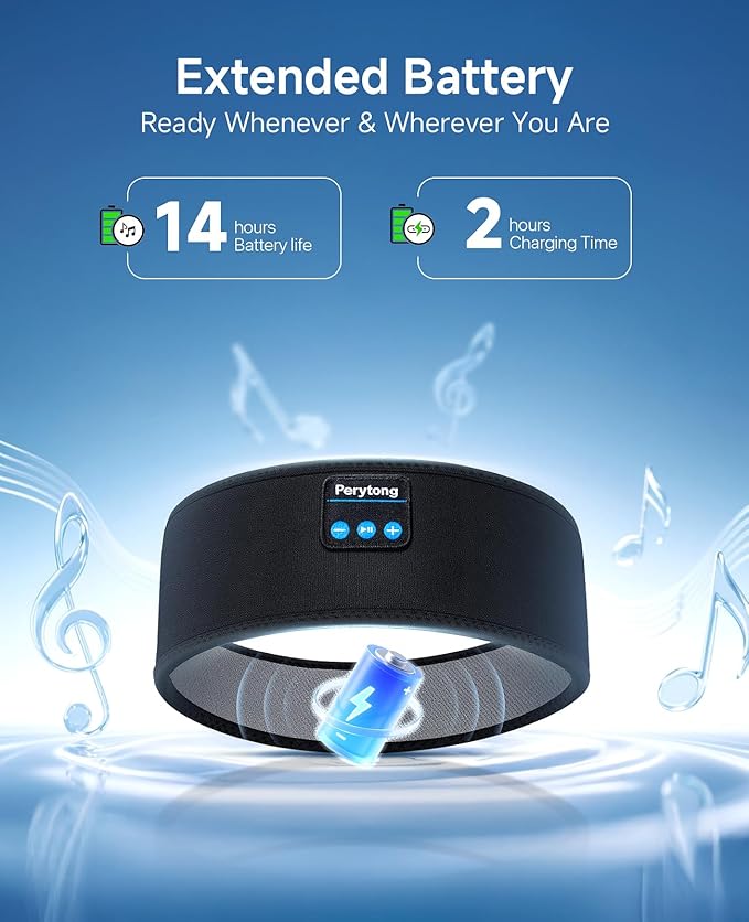 Perytong Sleep Headphones Wireless, Bluetooth Sports Headband Headphones with Ultra-Thin HD Stereo Speakers Perfect for Sleeping,Workout,Jogging,Yoga,Insomnia, Air Travel, Meditation (Black)