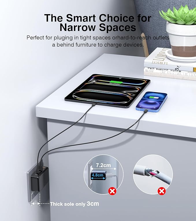 Fast Charger Block, GaN 6 Port USB C Charging Station Hub Cube, 100W Multiport Type C Wall Charger Power Strip Plug with PD 3.0+QC for iPhone 13 14 15 16 17 Pro Max XR XS 8 7, Samsung, iPad, Table