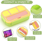 QQKO Bento Box for Kids Adults, School Toddler Lunch Box for Boys Girls, Lunch Box Containers with 4 Compartments, Sauce Container, Utensils, Food Picks and Muffin Cups for School, Pink Yellow Green