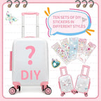 Kids Luggage Sets 2 Piece Pink Rolling Suitcases for Girls with Wheel Shardshell 16" Travel Suitcase with 10 Sheets Gem Stickers