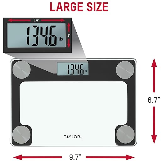 Taylor Digital Bathroom Scale for Body Weight with Travel Bag - Clear Glass Platform, 400 lb Capacity, Stainless Steel Accents, Triplex Display