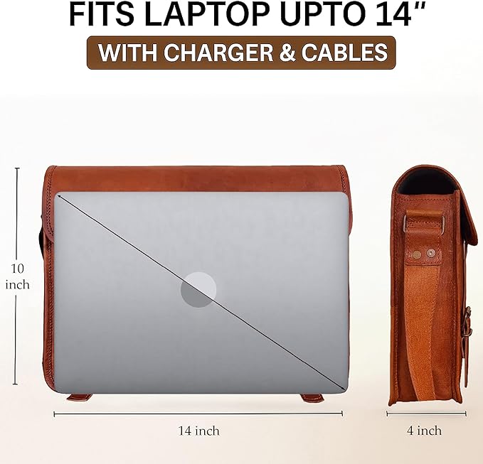 RUSTIC TOWN Leather Messenger Bag for Men Women - Full Grain Leather Laptop Satchel Office Shoulder Bag