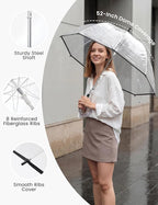 G4Free 52 inch Clear Bubble Umbrella, Large Canopy Transparent Dome Coverage Stick Umbrella, J Hook Handle European Style for Weddings,Prom,Graduation and Outdoor Events